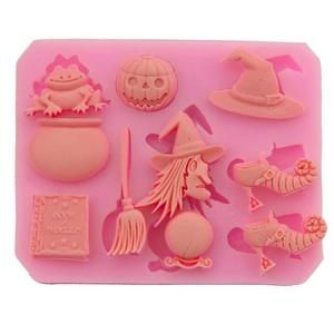 Stampo in Silicone per Fondente a Tema Strega di Halloween Zucca Cappello da Strega Scopa Strumento Fai da Te per Torte