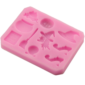 Stampo di Halloween in silicone rosa con cappello da strega, scopa, zucca e calderone