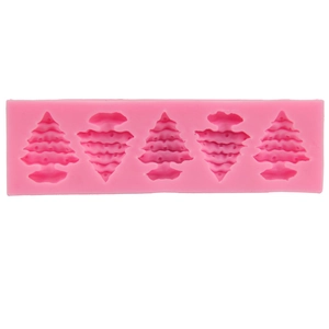 Pink silicone Christmas tree cake mold with five cavities for DIY baking and chocolate