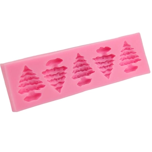 Pink 5-cavity Christmas tree silicone cake mold for DIY baking and chocolate making