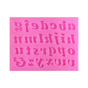 Pink silicone mold featuring 26 lowercase alphabet letters for DIY fondant and chocolate
