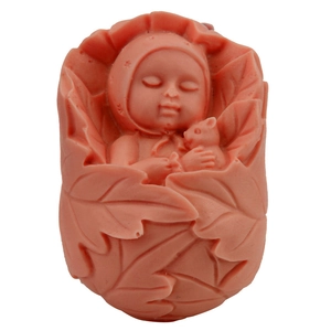 3D sleeping baby in leaf silicone mold for DIY fondant cake baking and handmade soap crafts