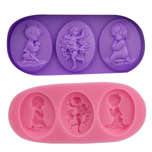 European Classical Relief Silicone Baking Mold For Cake Fondant Chocolate DIY Craft Soap Praying Boy Angel Girl Motif