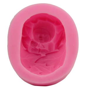 3D baby face and leaf relief pink silicone mold for DIY fondant and baking