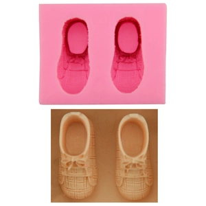 Moule À Gâteau En Silicone Chaussure De Bébé Outil De Cuisson Pour Fondant Chocolat Savon Texture À Carreaux Décor Nœud