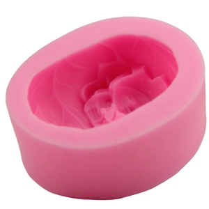 Pink 3D baby silicone cake mold for DIY fondant baking and soap making with leaf texture