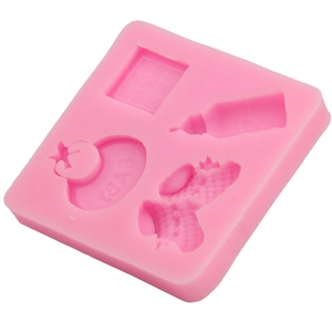 Pink baby theme silicone mold with milk bottle and baby bib shapes for DIY fondant