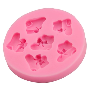 Pink silicone cake mold featuring six diverse orchid flower shapes for DIY baking and crafts