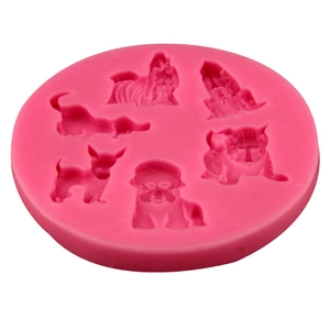 Pink silicone dog mold with five puppy shapes for DIY baking and cake decoration