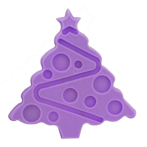 Purple silicone Christmas tree mold for DIY cake baking and soap making on white background