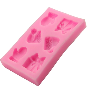 Pink silicone 6-cavity Christmas mold for fondant and chocolate baking crafts