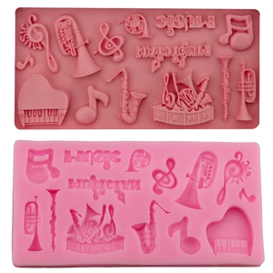 Musical Instrument Silicone Cake Mold DIY Fondant Baking Tools Piano Saxophone Note Shaped Chocolate Soap Candy Mold Pink Kitchen Baking Accessories