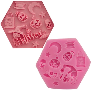 Moule à Gâteau en Silicone Thème Sorcier d'Halloween Citrouille Crâne Fondant Outil de Cuisson DIY Moule Flexible Rose