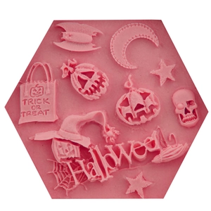 Moule Halloween en silicone rose avec citrouilles et chauves-souris pour pâtisserie