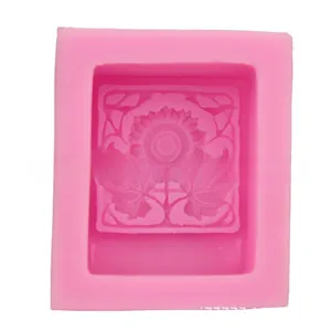 Detailed pink silicone sunflower mold with Life is Good engraving for DIY soap and baking