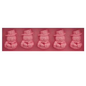 Pink silicone mold featuring five snowman cavities for DIY baking and chocolate making
