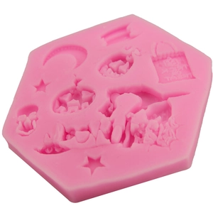 Moule Halloween en silicone rose avec citrouille, chauve-souris et motifs de château