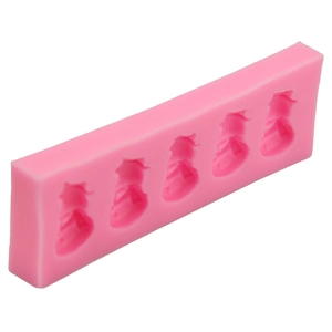 Pink 5-cavity snowman silicone mold for DIY fondant cake decorating and chocolate baking