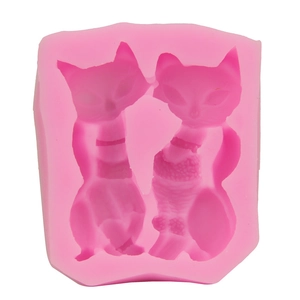 Pink silicone cat mold for fondant and DIY baking featuring two feline silhouettes