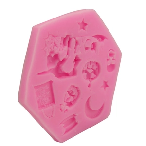 Moule Halloween en silicone rose avec motifs lune et étoiles pour pâtisserie DIY