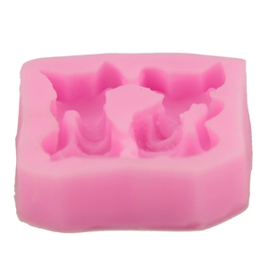 Pink silicone mold featuring two fox shapes for DIY fondant cake and chocolate crafting