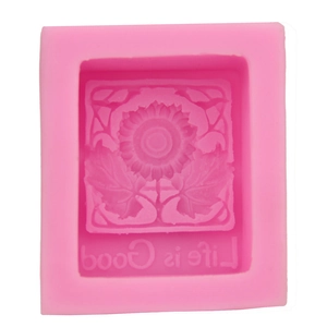 Pink sunflower silicone mold with Life is Good slogan for DIY baking and handmade soaps