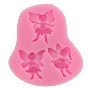 Pink silicone mold featuring three detailed little angel fairy shapes for cake decorating