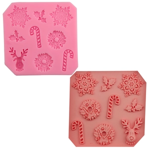 Christmas Silicone Fondant Cake Mold Pink Reindeer Snowflake Candy Cane Pattern DIY Baking Chocolate Sugarcraft Decorating Tool