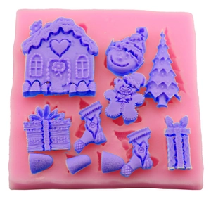 Christmas Tree House Silicone Fondant Mold Chocolate Gingerbread Man Snowman DIY Baking Tool Flexible Silicone Cake Mold
