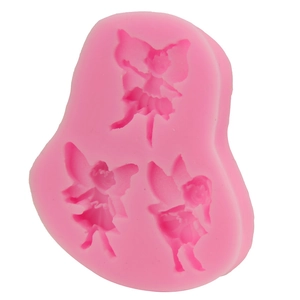 Pink silicone angel fairy mold with three cavities for DIY fondant and chocolate baking