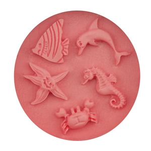 Silikon-Backform in Pink mit Seestern-, Delphin-, Krabben- und Seepferdchen-Motiven