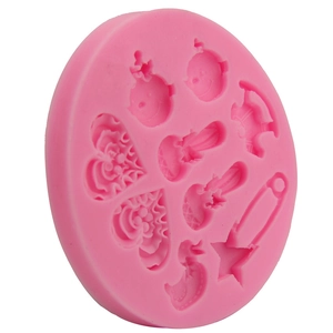 Stampo in silicone rosa con motivi a cuore e bebè per decorazioni dolci fai-da-te