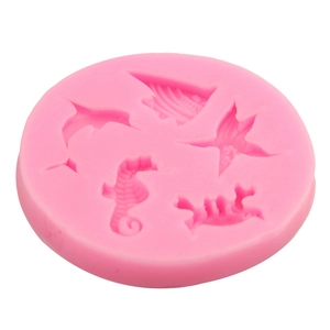 Silikonform Meerestiere mit Delfin, Seepferdchen, Schildkröte und Walflosse in Pink