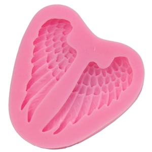 Pink silicone heart mold with angel wings for fondant cake decoration and DIY baking