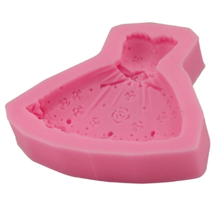 Pink silicone wedding dress cake mold with rose floral pattern for fondant and chocolate