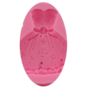 Pink silicone wedding dress cake mold with rose relief for baking and chocolate