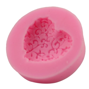 Moule rond en silicone rose avec motif floral en forme de cœur pour pâtisserie et DIY