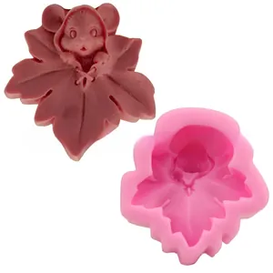 Detailed pink silicone mold for DIY maple leaf and cute mouse fondant cake baking
