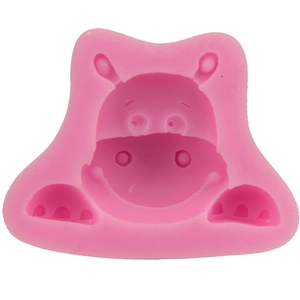 Pink hippo silicone mold for DIY fondant baking with detailed cartoon facial features