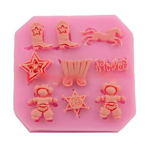 Pink silicone mold detail showing western cowboy boots horse and rodeo star shapes