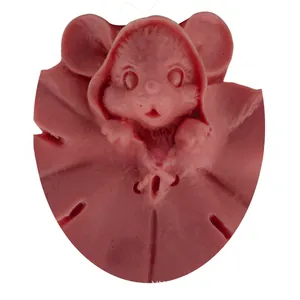 Pink 3D mouse sitting on leaf silicone fondant mold for DIY cake decorating and soap making