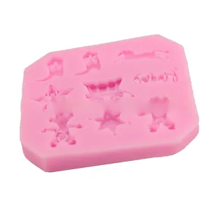 Detailed pink silicone fondant mold featuring cowboy boot, star, horse and cactus shapes