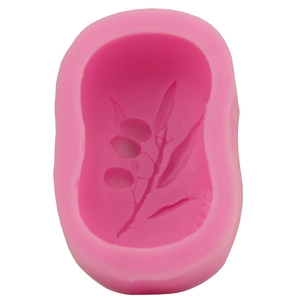 Pink silicone olive leaf and fruit mold for DIY fondant cake baking and soap making