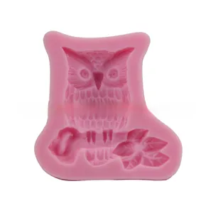 Detailed pink silicone owl mold on branch for fondant baking and handmade soap crafts