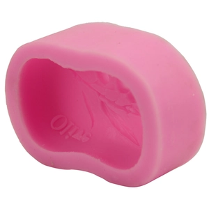Pink silicone olive leaf fondant mold for DIY cake baking and handcrafted candle making