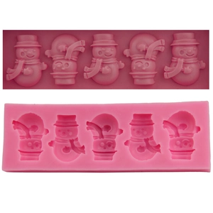 5 Cavities Christmas Snowman Silicone Fondant Mold Chocolate Candy Cake Mould DIY Baking Tool For Cake Decoration Kitchen Accessories