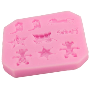 Pink silicone fondant mold featuring horse, star, and boot shapes for DIY cake decorating