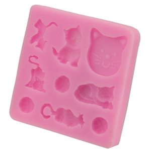 Pink silicone cat and yarn ball mold for fondant cake decorating and DIY chocolate crafting