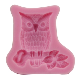 Pink owl and branch silicone mold for fondant, chocolate, and DIY cake decorating