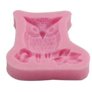 Pink owl on a branch silicone mold for cake fondant and DIY baking crafts